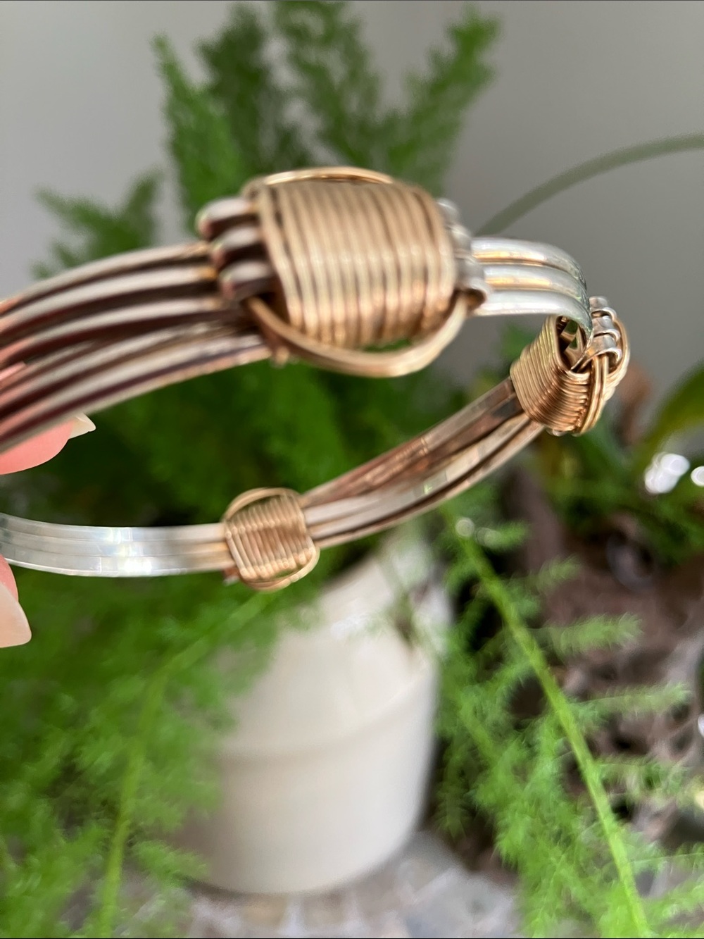 Gold and Silver Wire Wrap Bangle Bracelet